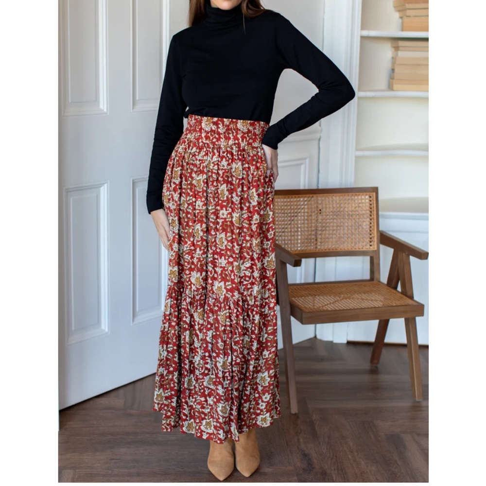 Floral Red Maxi Skirt
